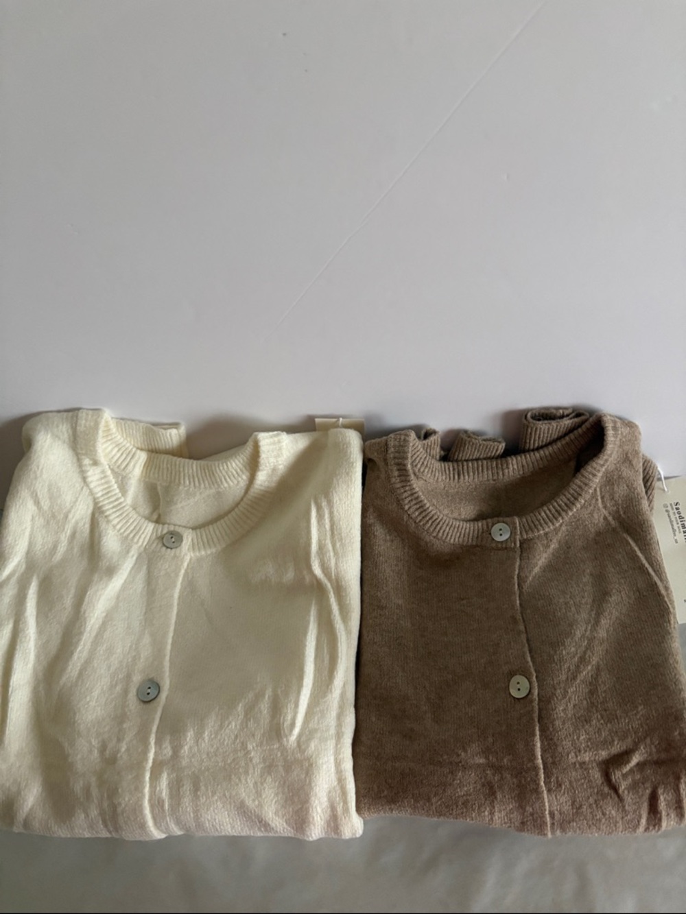 Women’s Crewneck Button Cardigan Sweater - cream and Beige lot of 2 size medium - Picture 2 of 12